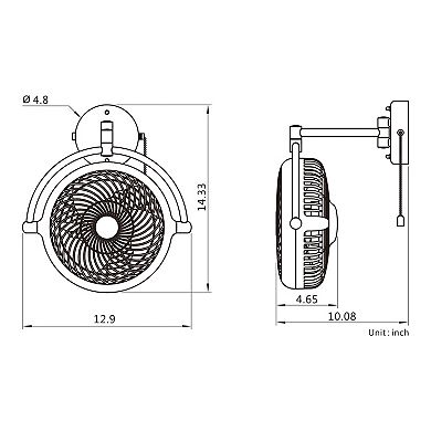 10-inch Industrial ABS 3-Blade Wall Mount Oscillating Fan with Pull Chain