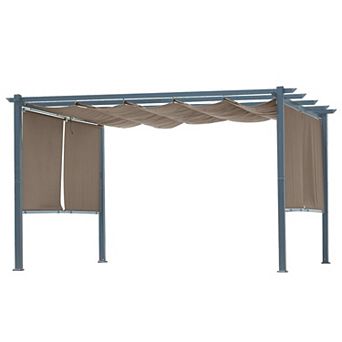 Outdoor Retractable Pergola with Sun Shade Canopy & Curtains, Patio Aluminum Pergola Gazebos