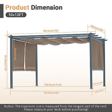 Outdoor Retractable Pergola with Sun Shade Canopy & Curtains, Patio Aluminum Pergola Gazebos