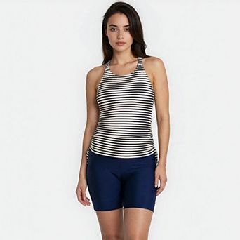 Women's Maya Tankini Swim Top With Removable Cups and Navy Mid-Thigh Swim Shorts