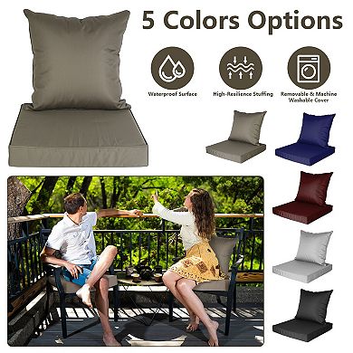 Outdoor Waterproof Deep Seat Cushion Set with Back Pillow