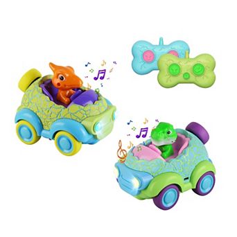 2Pack Dinosaur RC Cars for Toddlers, Rechargeable w/ Lights & Music, Gift for Kids Age 3-6