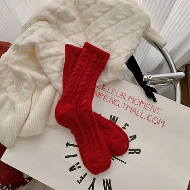 Women's 3-Pair Plush Cable Knit Socks Set with Soft Cozy Texture Stretchy Knit Fit