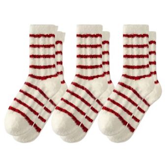 Women's 3-Pair Plush Cable Knit Socks Set with Soft Cozy Texture Stretchy Knit Fit