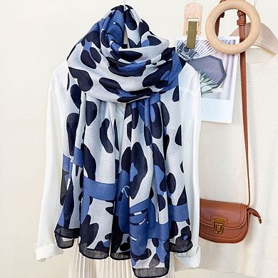 Women's Leopard Print Lightweight Scarf with Bow Accent Stripes and Sheer Draped Fabric