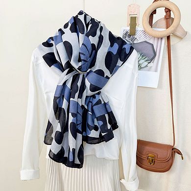 Women's Leopard Print Lightweight Scarf with Bow Accent Stripes and Sheer Draped Fabric