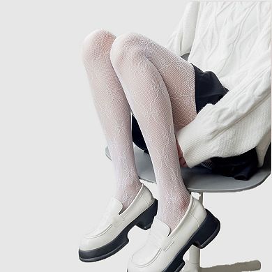 Women's 3-Piece Set Bow Pattern Tights with Stretch Knit Intricate Allover Detail and Sheer Finish