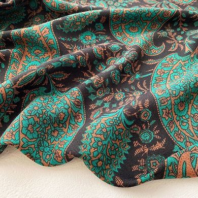 Women's Paisley Print Square Scarf with Soft Lightweight Drape, Decorative Border Detailing