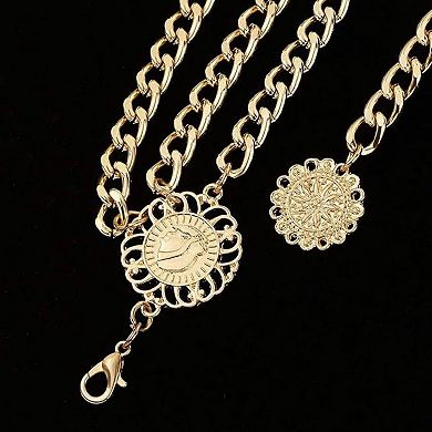 Women's Layered Chain Waist Belt with Triple Draped Links and Decorative Medallion Accents 35.5in