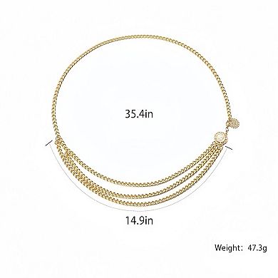 Women's Layered Chain Waist Belt with Triple Draped Links and Decorative Medallion Accents 35.5in