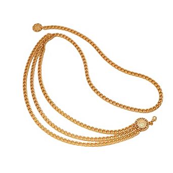 Women's Layered Chain Waist Belt with Triple Draped Links and Decorative Medallion Accents 35.5in