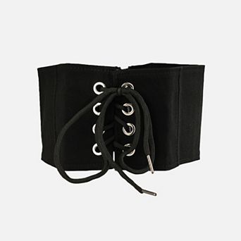 Women's Wide Lace-Up Waist Belt with Structured Panel Design and Corset-Style Front Ties