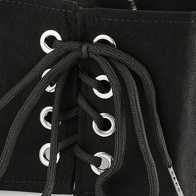 Women's Wide Lace-Up Waist Belt with Structured Panel Design and Corset-Style Front Ties