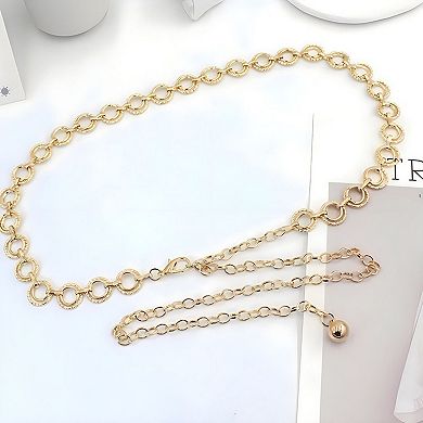 Women's Textured Circle Link Waist Chain Belt with Adjustable Fit and Charm Accent 43x0.6in