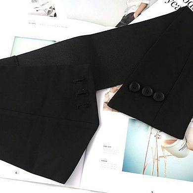 Women's Asymmetrical Wide Belt with Overlapping Panel and Decorative Button Accents