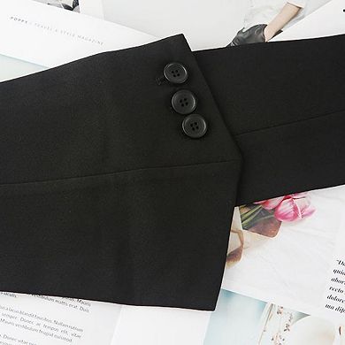 Women's Asymmetrical Wide Belt with Overlapping Panel and Decorative Button Accents