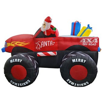 GOOSH 7.5 FT Long Christmas Inflatables Santa Claus with Presents on Truck with Built-in LEDs
