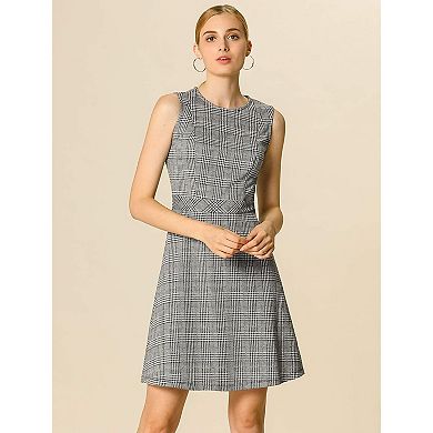 Sleeveless Plaid Fit-and-Flare Houndstooth Work Dress for Women