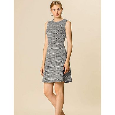 Sleeveless Plaid Fit-and-Flare Houndstooth Work Dress for Women
