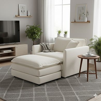 Homy Casa Chenille Accent Chair with Ottoman, Modern Armchair