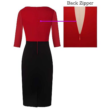 Womens Red And Black Fall Winter Colorblock Patchwork Slim Zipper Up Work Business Office Party Body