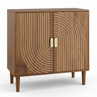 Homy Casa Walnut Buffet Cabinet with Line Groove Doors, Modern Storage Sideboard