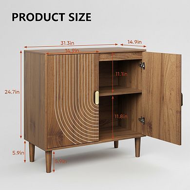 Homy Casa Walnut Buffet Cabinet with Line Groove Doors, Modern Storage Sideboard