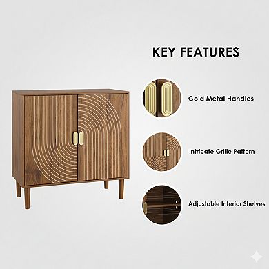 Homy Casa Walnut Buffet Cabinet with Line Groove Doors, Modern Storage Sideboard