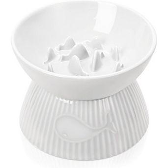 Cat Slow Feeder, Ceramic Slow Feeder Cat Bowl, Upgraded Ridges To Prevent Vomiting