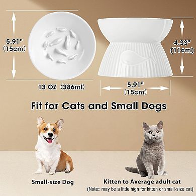 Cat Slow Feeder, Ceramic Slow Feeder Cat Bowl, Upgraded Ridges To Prevent Vomiting