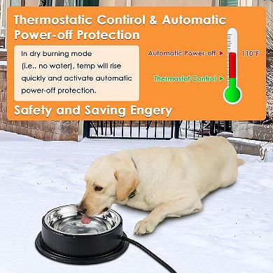 Heated Water Bowl with Thermostatic Control, 55W 80oz Removable Stainless Steel Heated Bowl