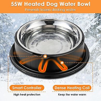 Heated Water Bowl with Thermostatic Control, 55W 80oz Removable Stainless Steel Heated Bowl