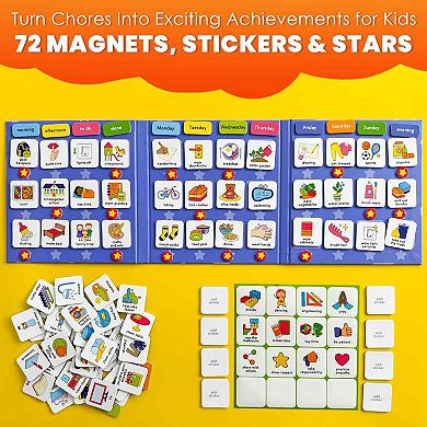 QUOKKA Chore Chart 72 Routine Magnets & Star Rewards for Kids 3+ Years Responsibility Schedule