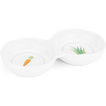 Double Food Bowl for Small Animals - Ceramic Food Bowls for Rabbits, Guinea Pigs, Small Pets