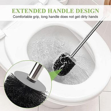 Compact Toilet Brush & Holder, Stainless, Space Saving, Deep Cleaning, Drip-Proof