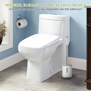 Compact Toilet Brush & Holder, Stainless, Space Saving, Deep Cleaning, Drip-Proof
