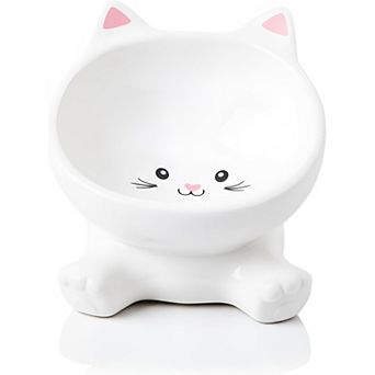 Elevated Cat Bowls, 4.9 Inch Ceramic 3D Raised Cat Food Bowl for Whisker Fatigue