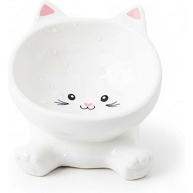 Elevated Cat Bowls, 4.9 Inch Ceramic 3D Raised Cat Food Bowl for Whisker Fatigue