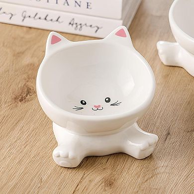Elevated Cat Bowls, 4.9 Inch Ceramic 3D Raised Cat Food Bowl for Whisker Fatigue