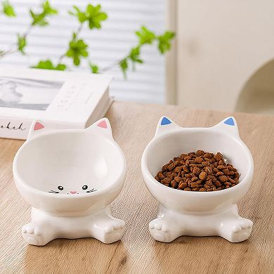 Elevated Cat Bowls, 4.9 Inch Ceramic 3D Raised Cat Food Bowl for Whisker Fatigue