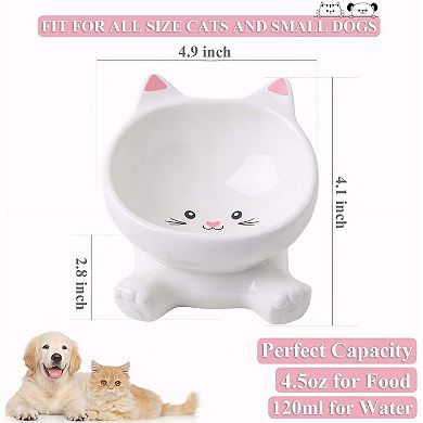 Elevated Cat Bowls, 4.9 Inch Ceramic 3D Raised Cat Food Bowl for Whisker Fatigue