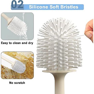 Dinosaur Toilet Brush, Cute, TPR Bristles Round Brush, Compact Size, Floor Standing