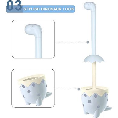 Dinosaur Toilet Brush, Cute, TPR Bristles Round Brush, Compact Size, Floor Standing
