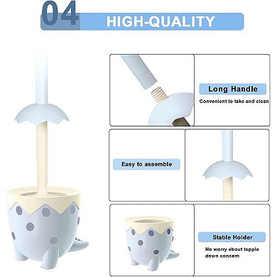Dinosaur Toilet Brush, Cute, TPR Bristles Round Brush, Compact Size, Floor Standing