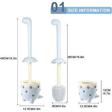 Dinosaur Toilet Brush, Cute, TPR Bristles Round Brush, Compact Size, Floor Standing