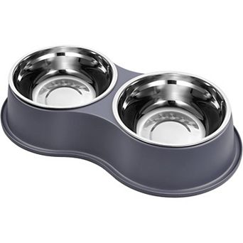 Dog Bowl Double Dog Water and Food Bowl Stainless Steel Bowls with Non-Slip Resin Station