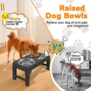 Elevated Dog Bowls 4 Height Adjustable Raised Dog Bowl with 2 Stainless Steel Bowls