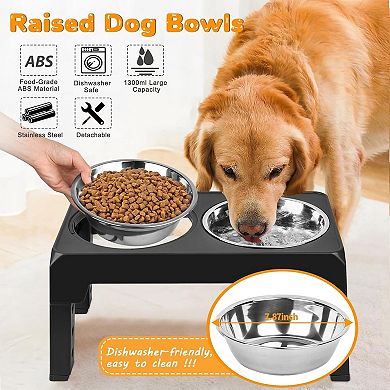 Elevated Dog Bowls 4 Height Adjustable Raised Dog Bowl with 2 Stainless Steel Bowls