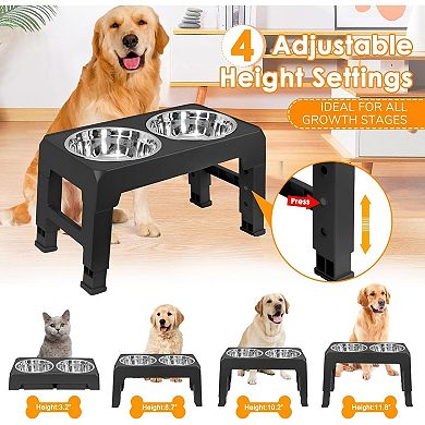 Elevated Dog Bowls 4 Height Adjustable Raised Dog Bowl with 2 Stainless Steel Bowls