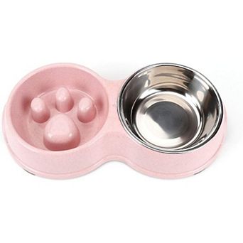 Double Pet Dog Slow Feeder Bowl,Stainless Steel Anti-Choke Puppy Food and Water Feeder